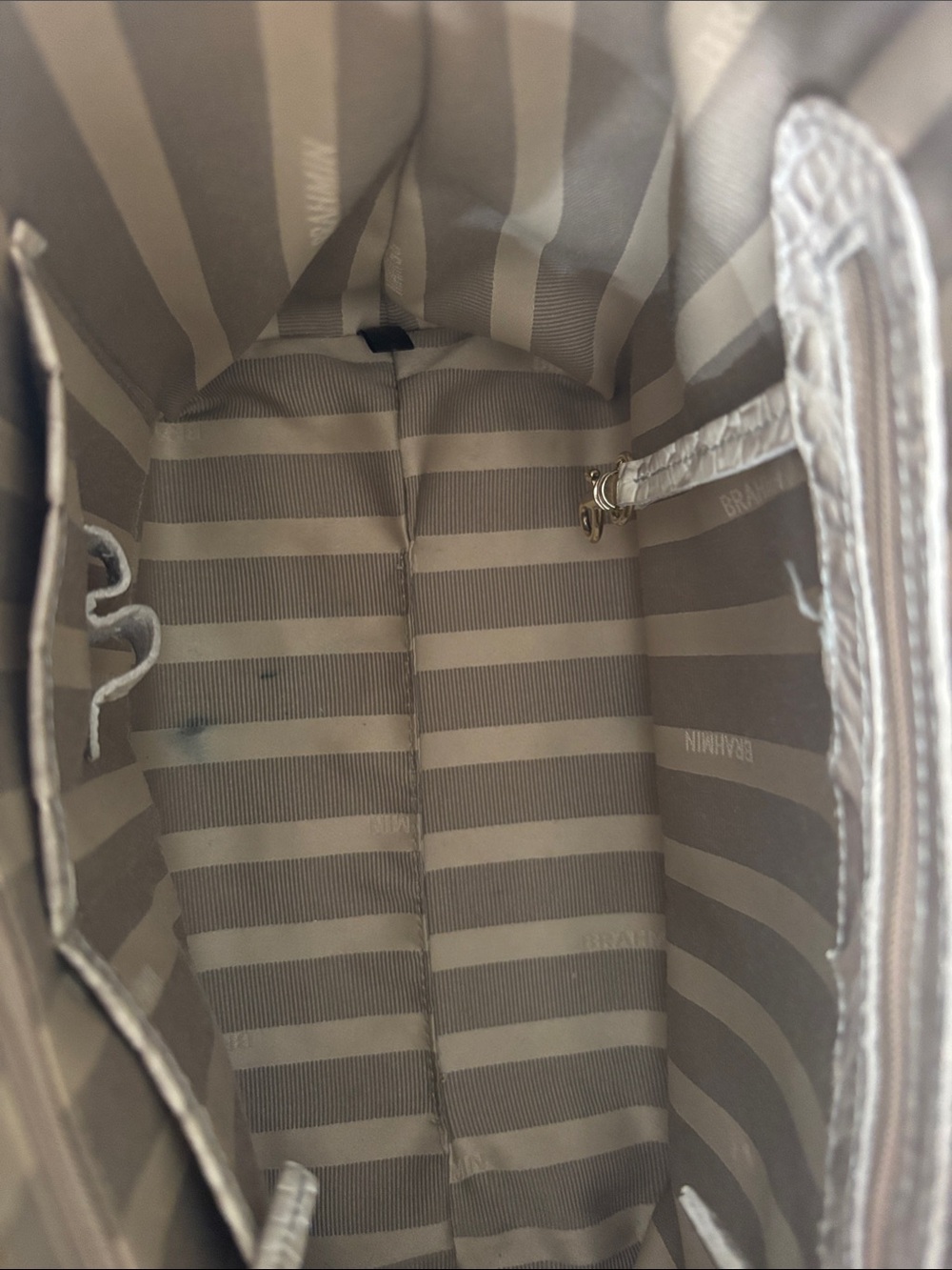 Brahmin Cream Croc-Embossed Satchel with Gray Trim - Picture 5 of 9